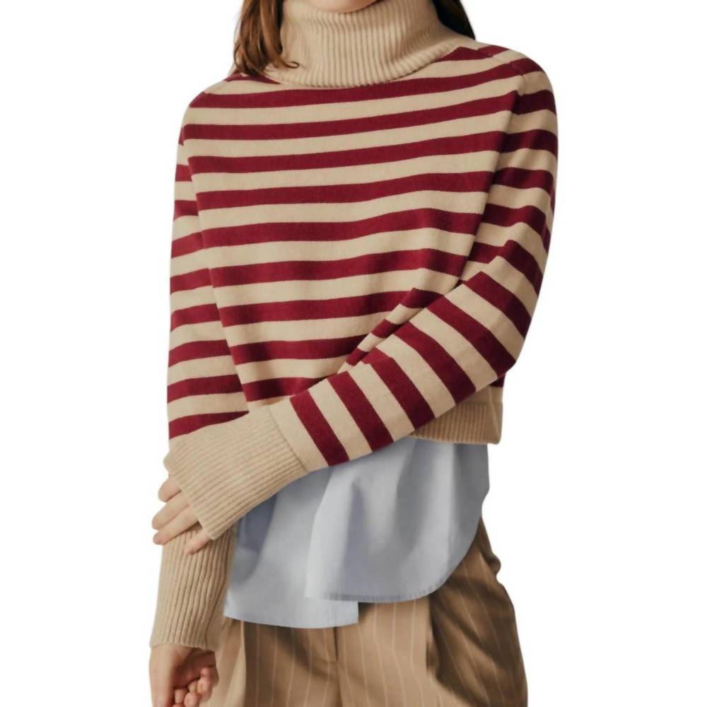 NEW DELUC penny striped turtleneck sweater in bordeaux